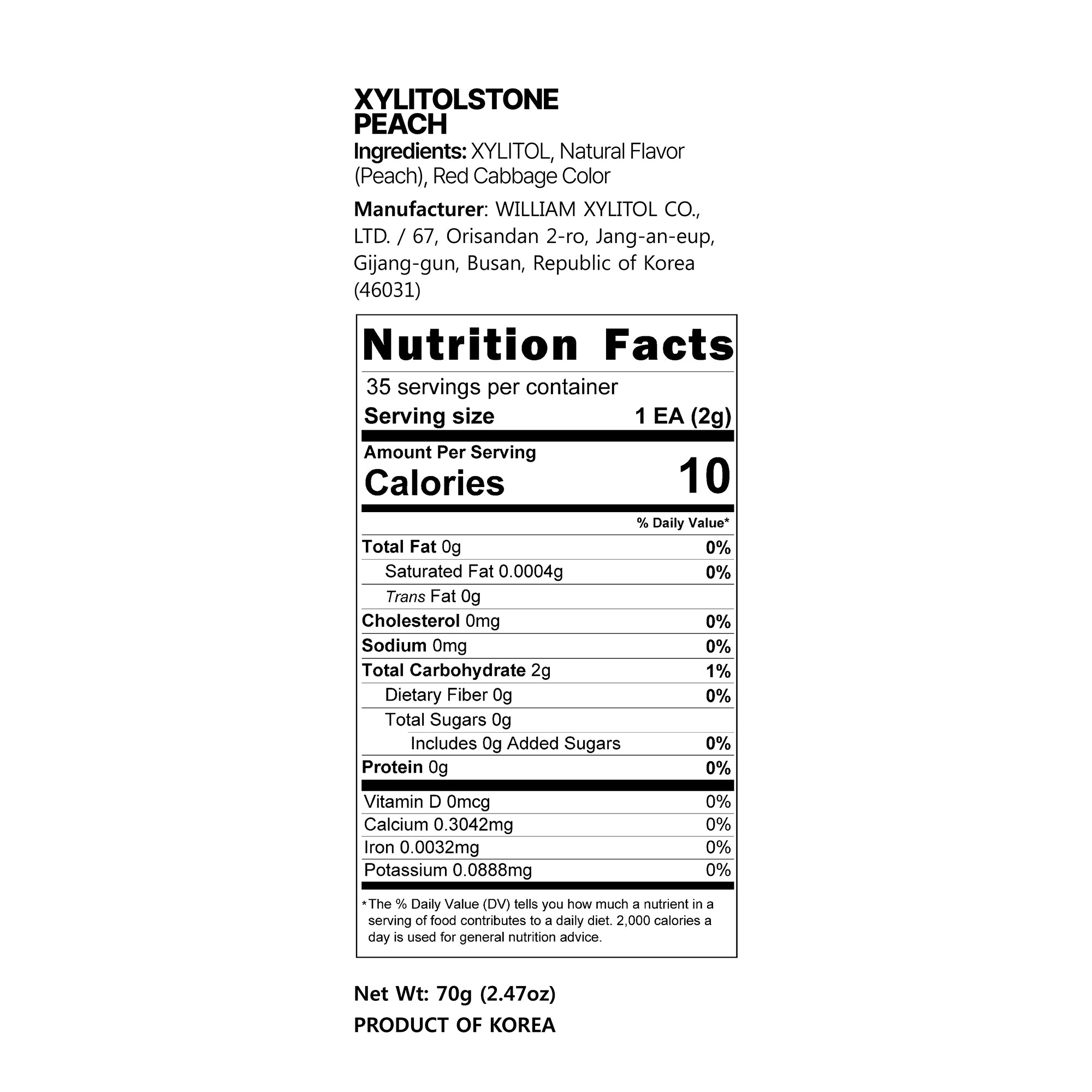 Xylitol Stone Sugar Free Candy 70G Resealable Pouch, Peach